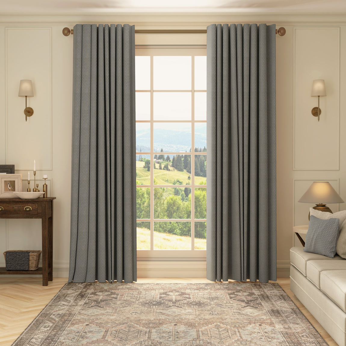 HOUSE Llewelyn-Bowen Oak Leaf Made To Measure Curtains Cornflower