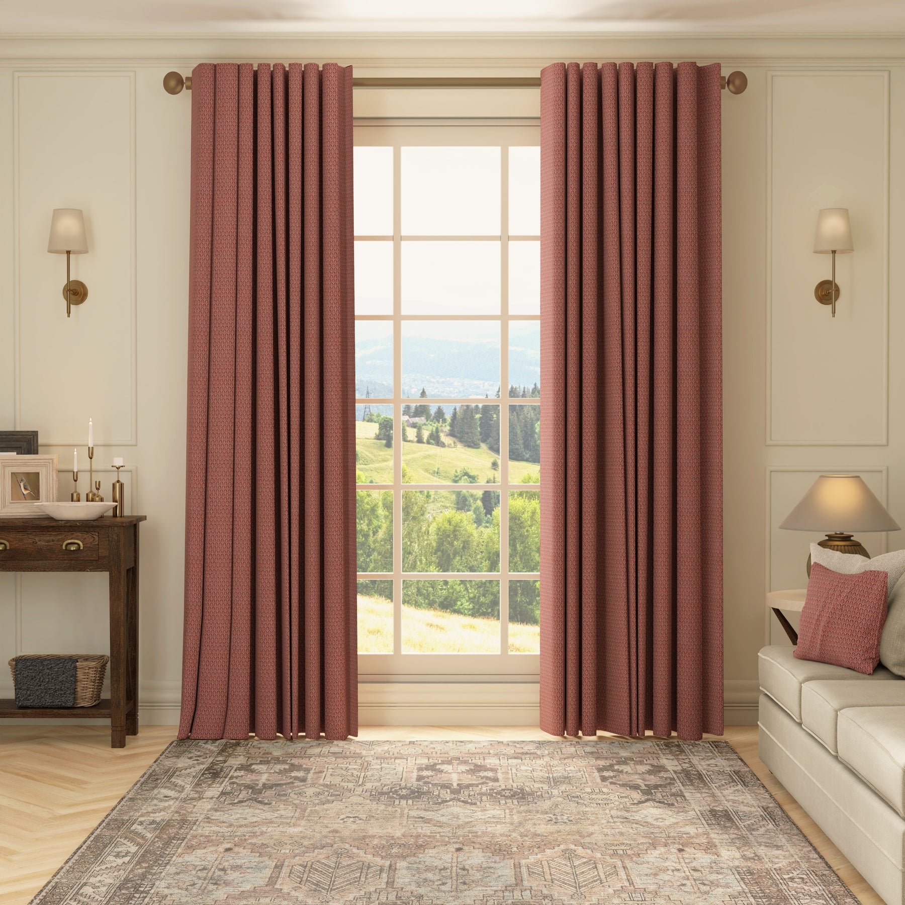 HOUSE Llewelyn-Bowen Oak Leaf Made To Measure Curtains Paprika