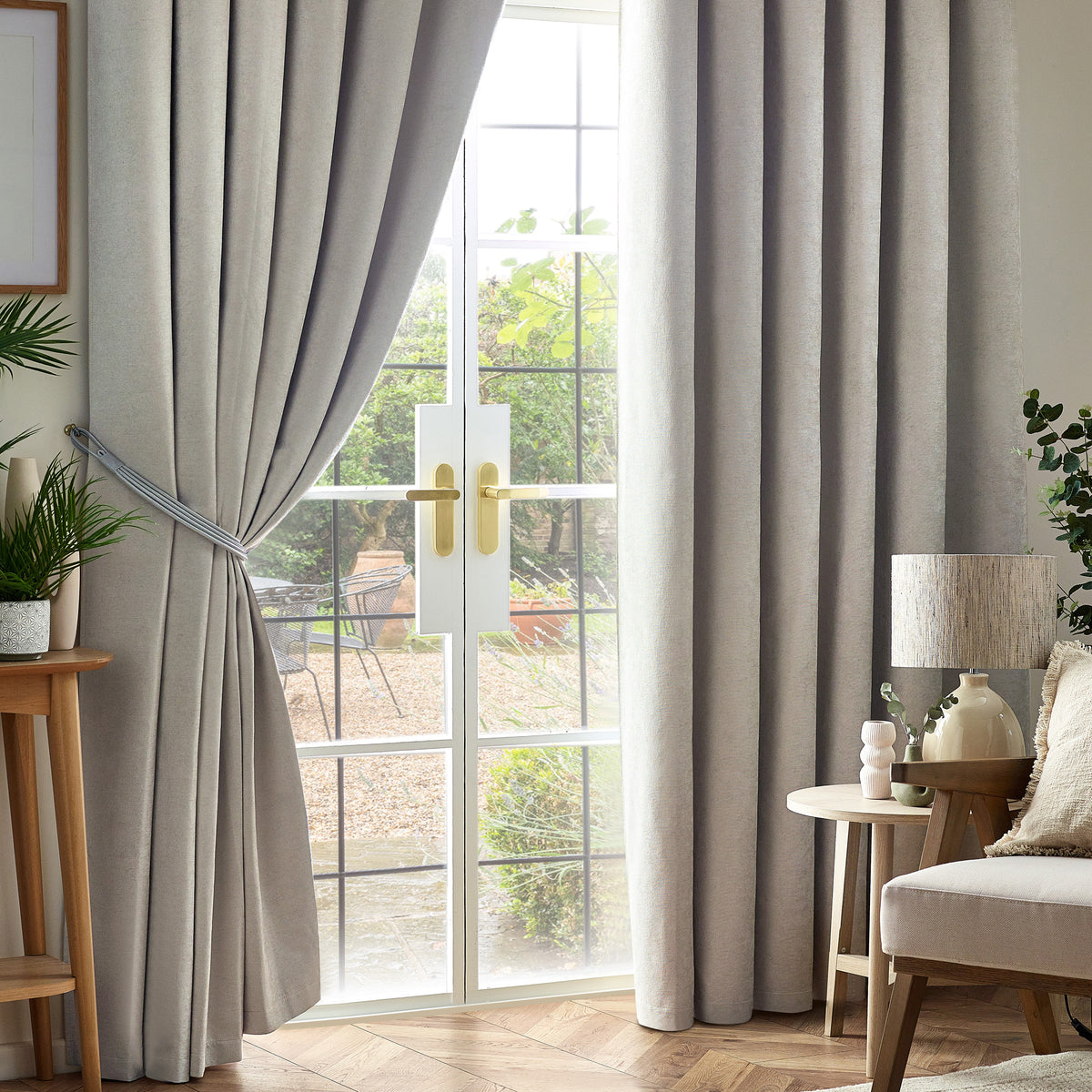 Chenille Triple Woven Ready Made Blackout Pencil Pleat Curtains Silver