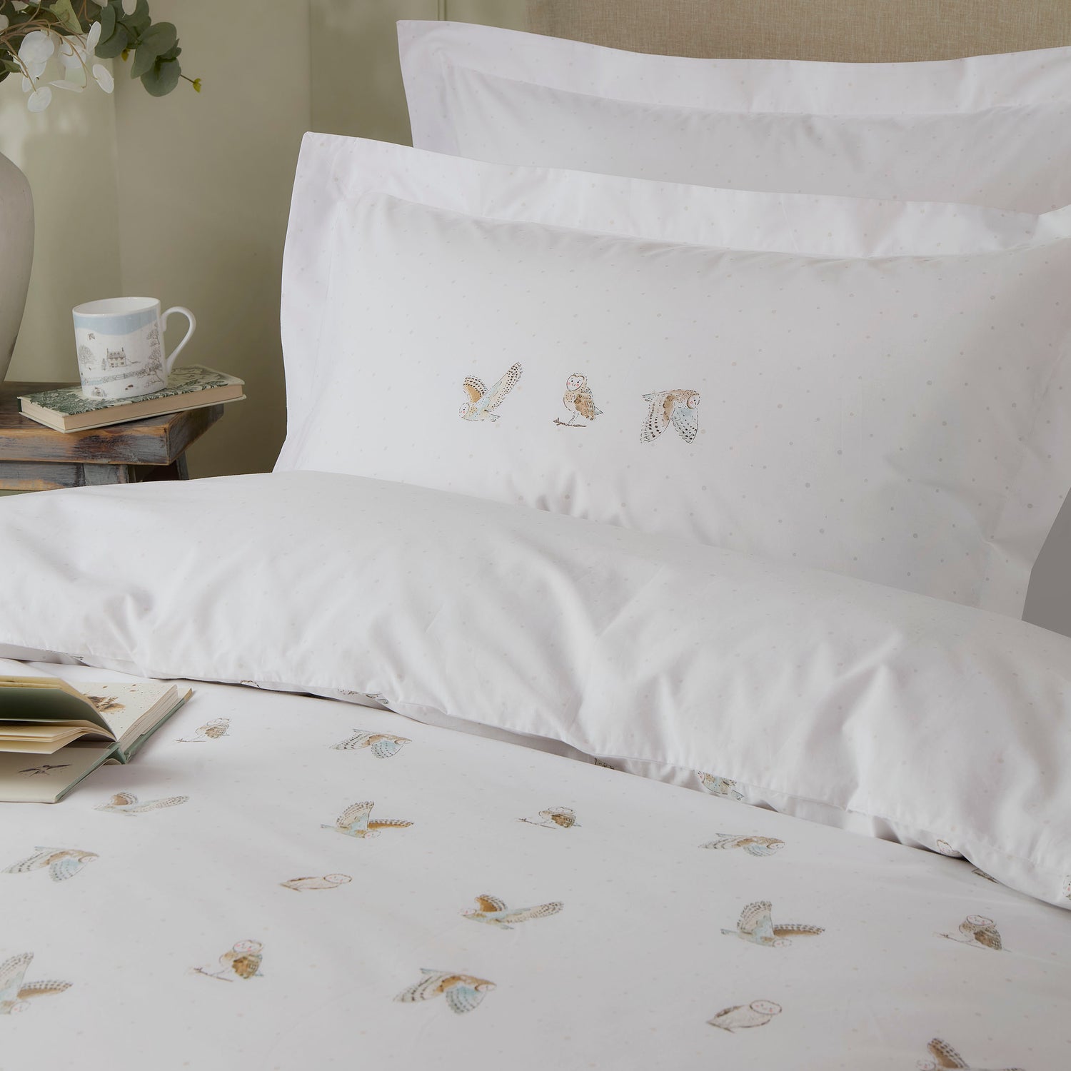 Sophie Allport Snowy Owls Duvet Cover Bedding Set White