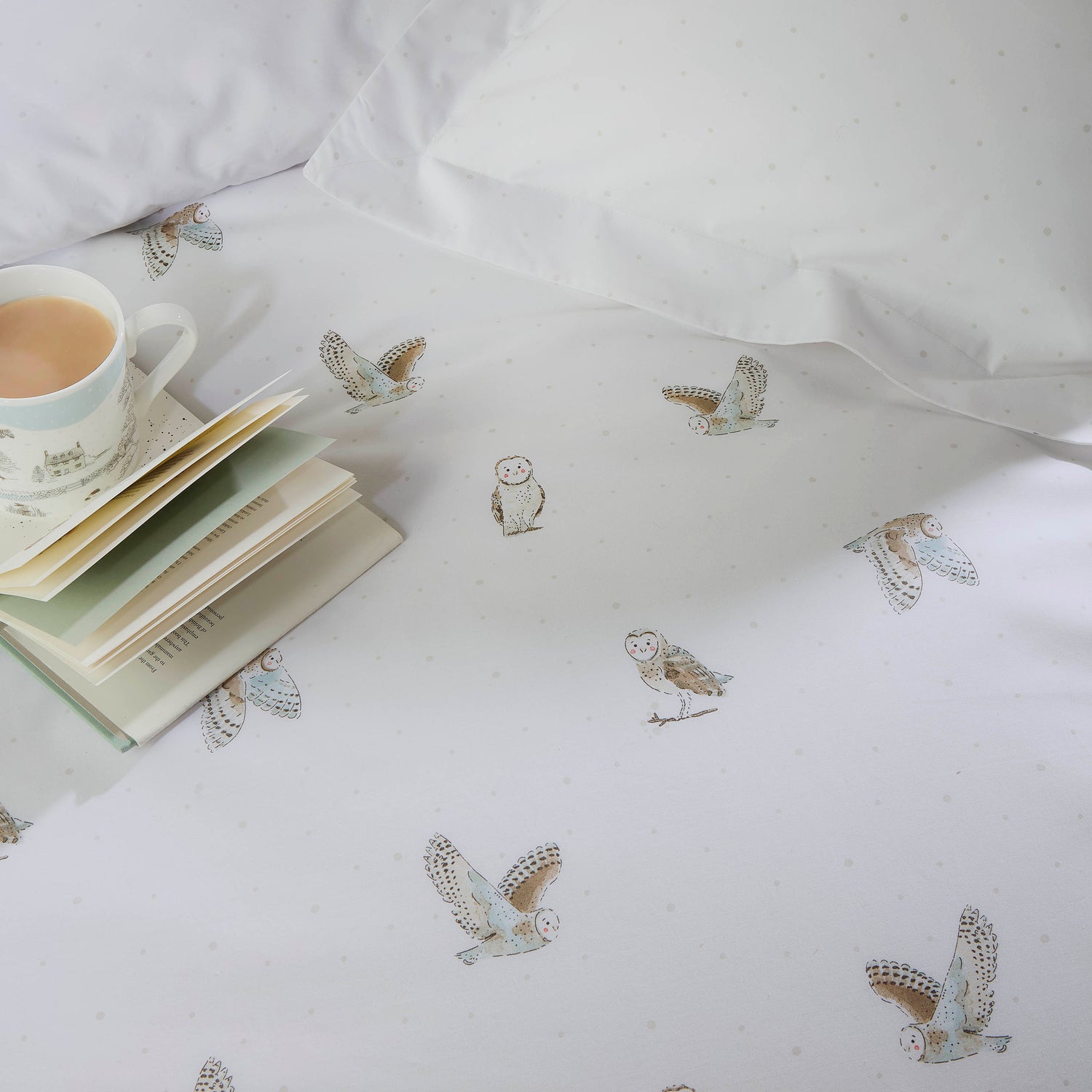 Sophie Allport Snowy Owls Duvet Cover Bedding Set White