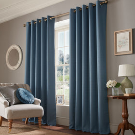 Laura Ashley Stephanie Ready Made Eyelet Blackout Curtains Dark Seaspray