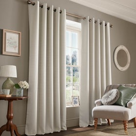 Laura Ashley Stephanie Ready Made Eyelet Blackout Curtains Linen Natural