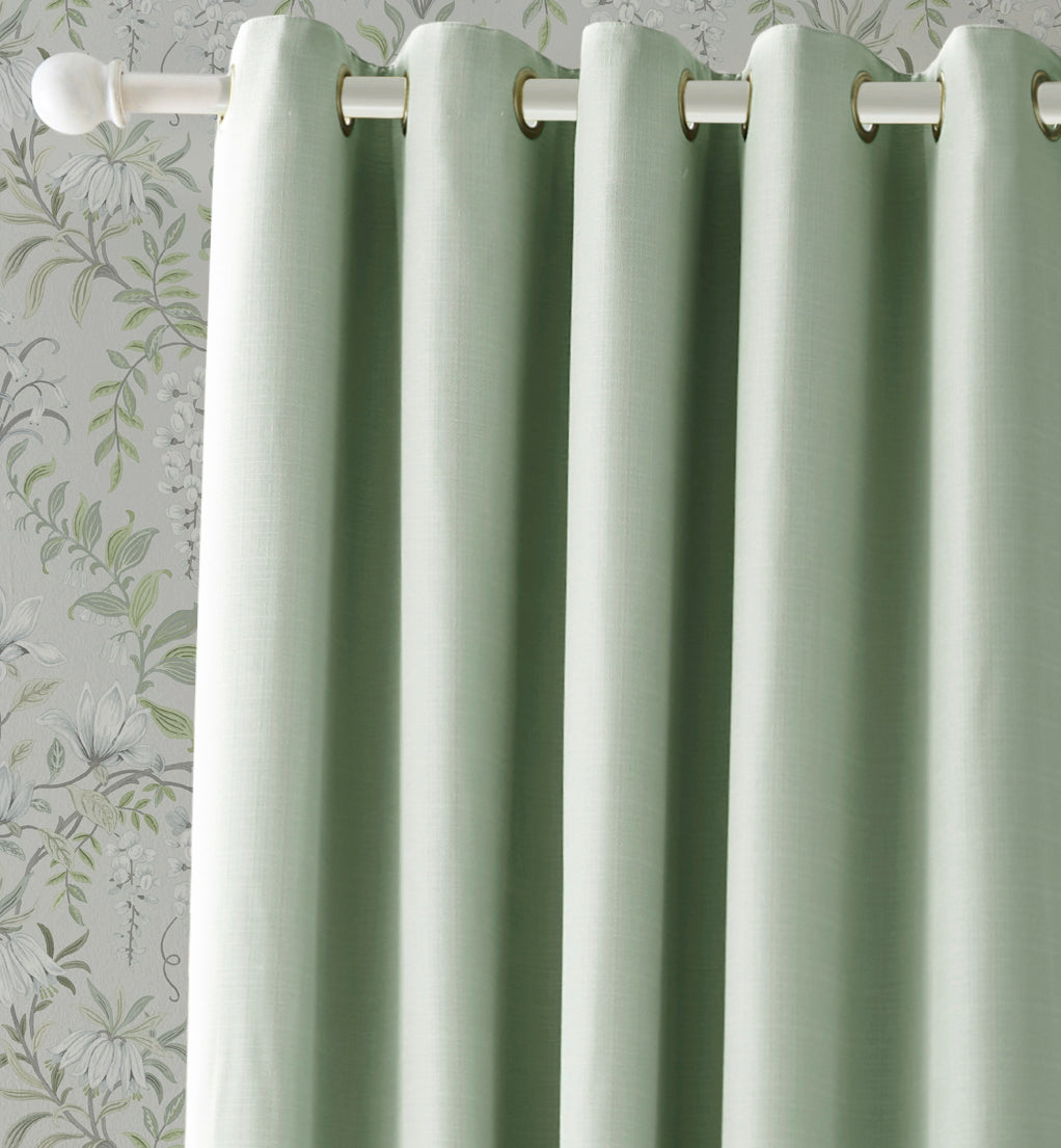 Laura Ashley Stephanie Ready Made Eyelet Blackout Curtains Sage
