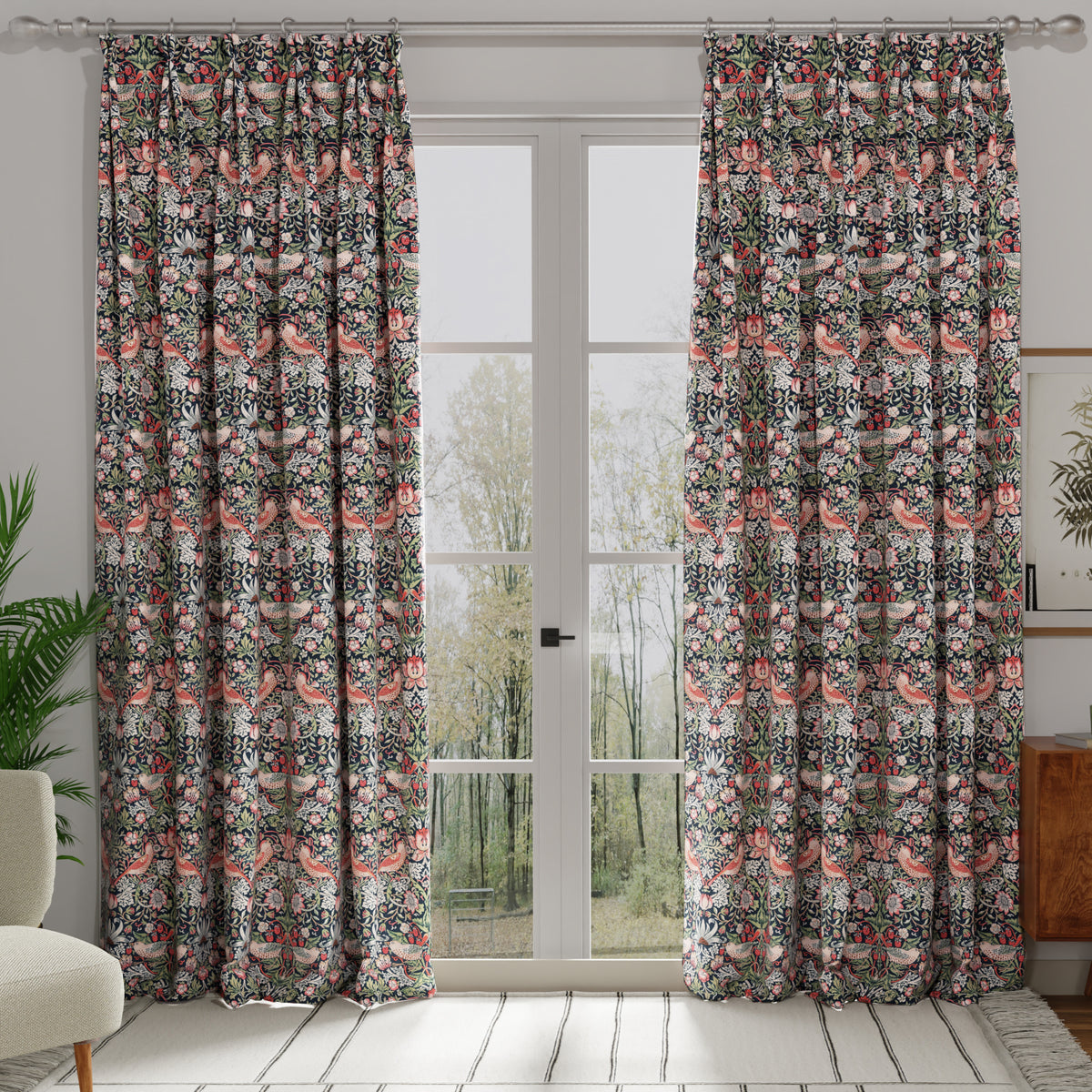 William Morris Strawberry Thief Made to Measure Curtain Blue