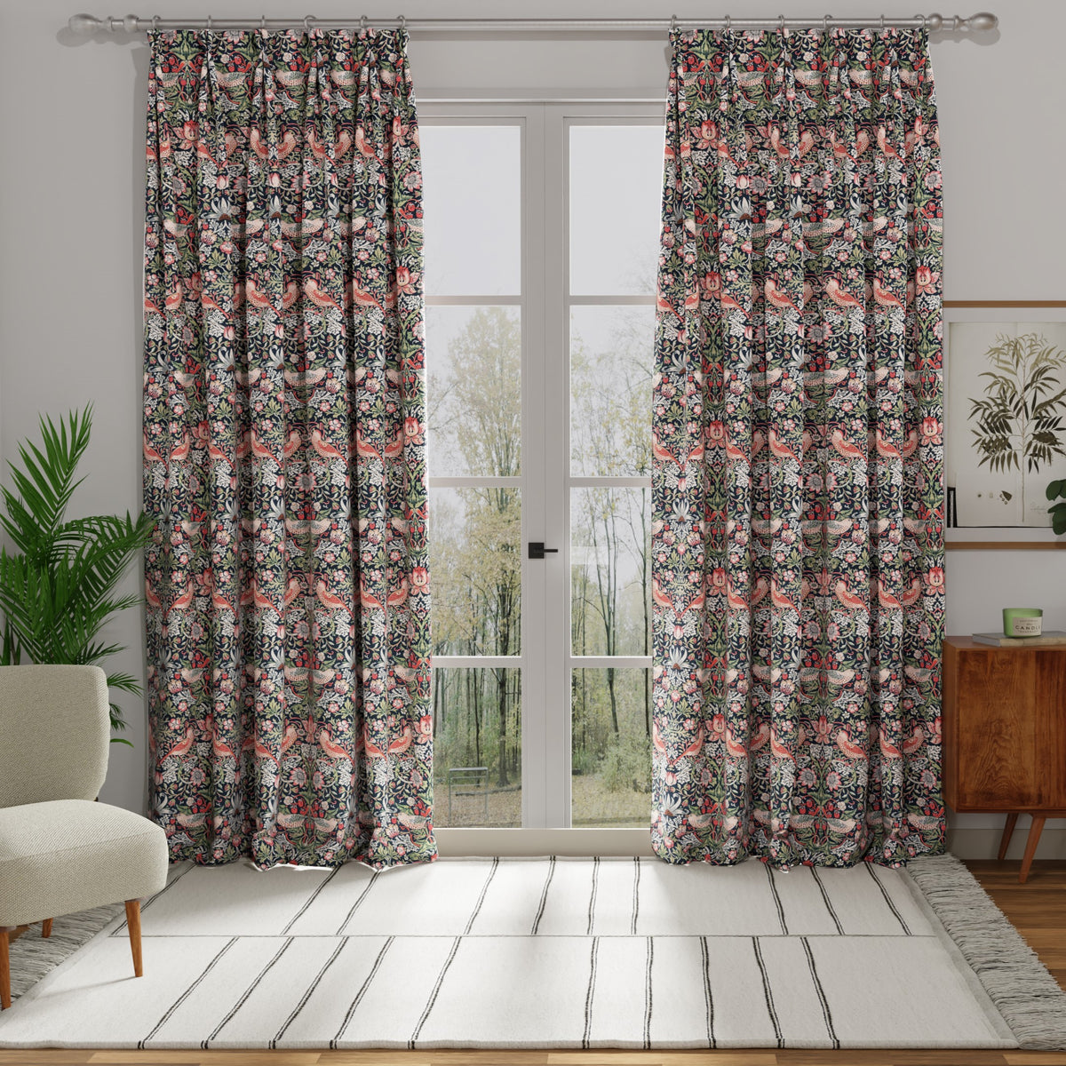 William Morris Strawberry Thief Made to Measure Curtain Blue