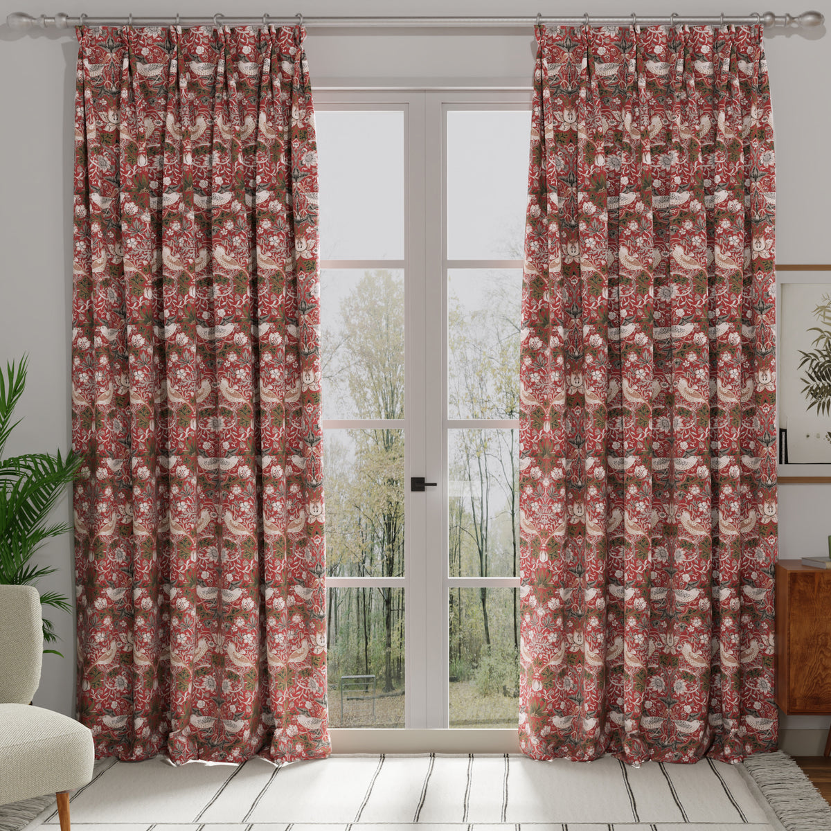 William Morris Strawberry Thief Made to Measure Curtain Red