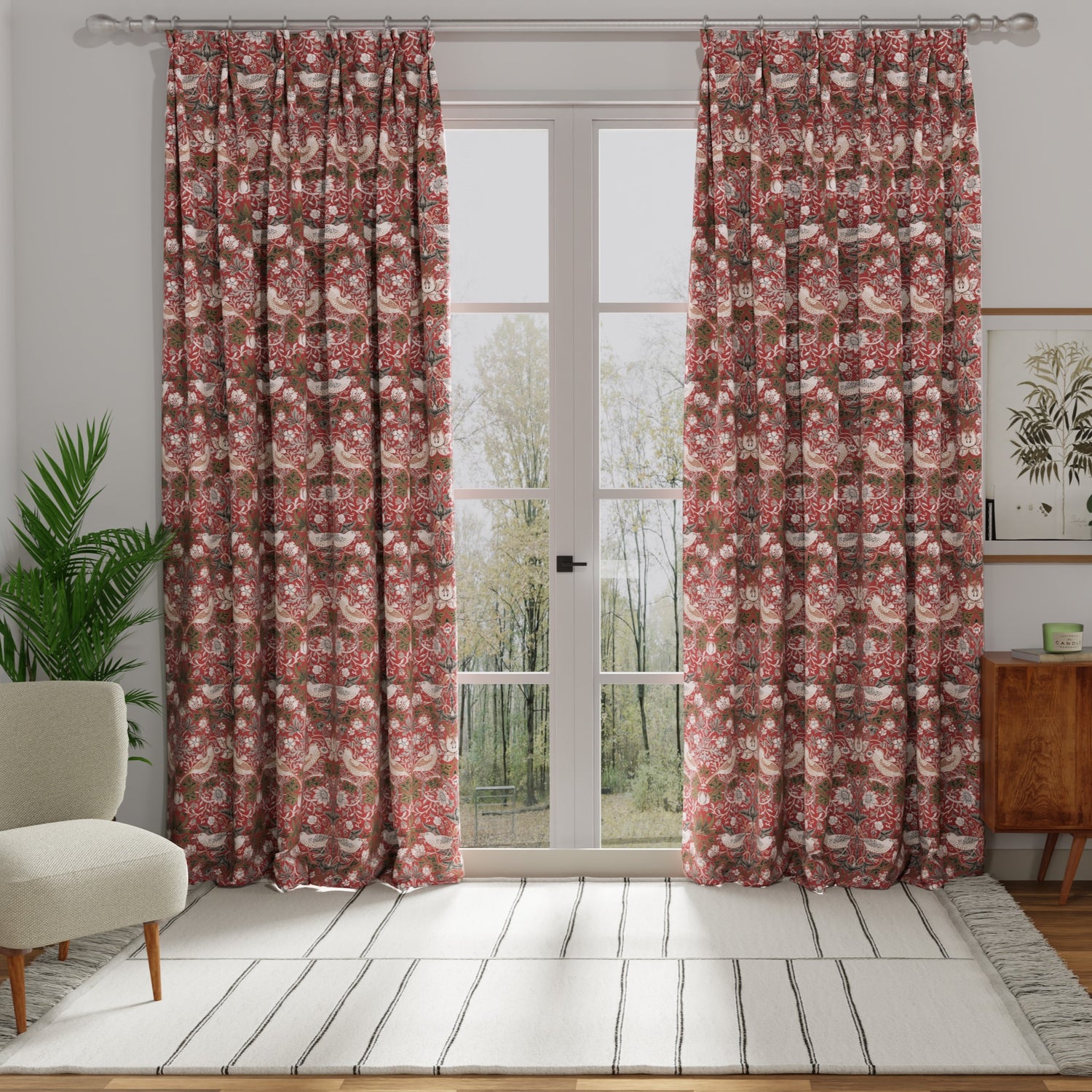 William Morris Strawberry Thief Made to Measure Curtain Red