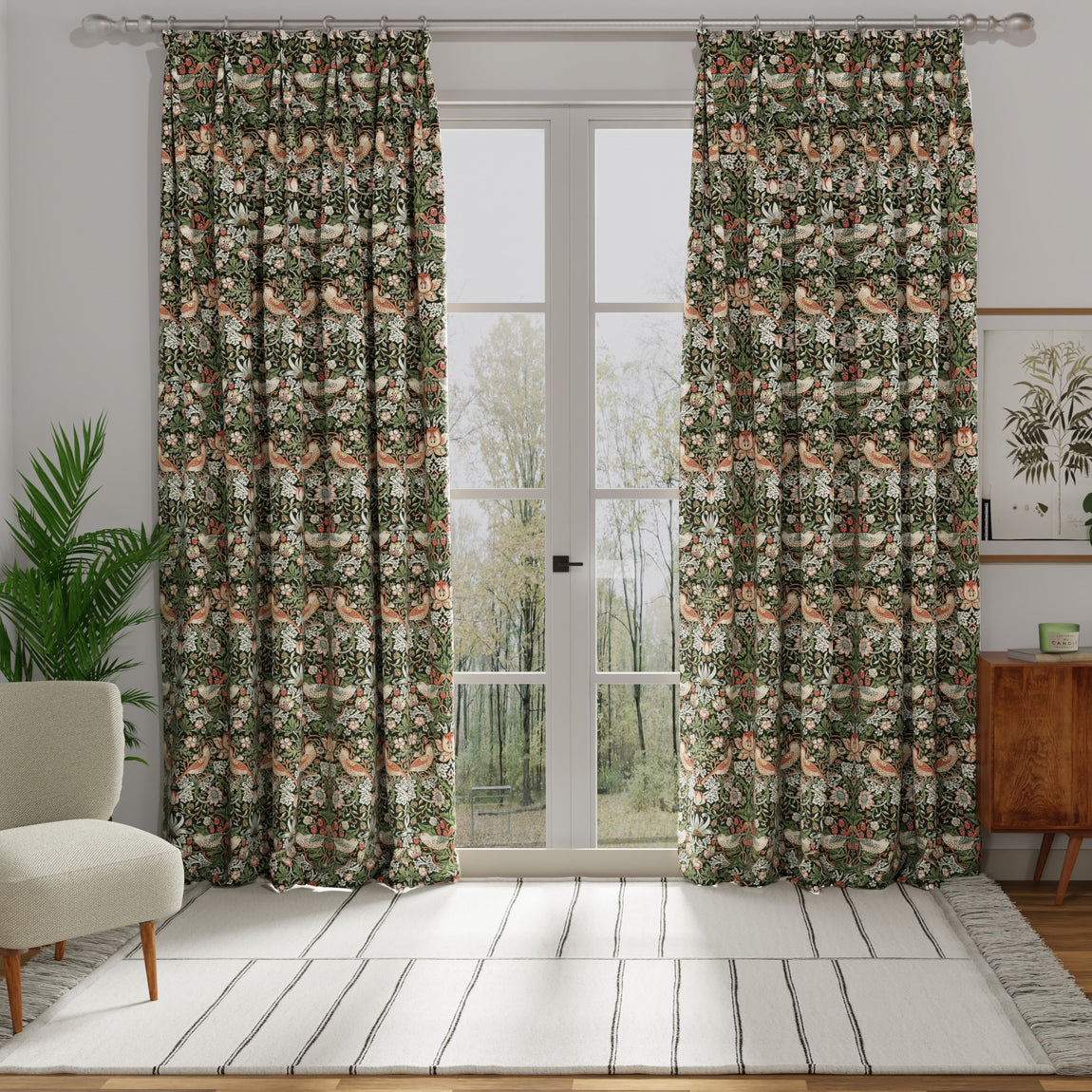 William Morris Strawberry Thief Made to Measure Curtain Green