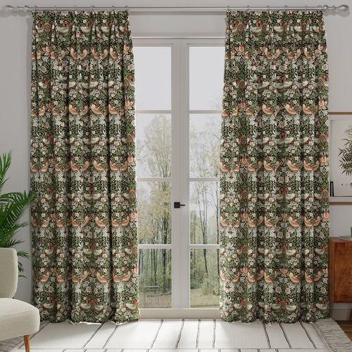 William Morris Strawberry Thief Made to Measure Curtain Green