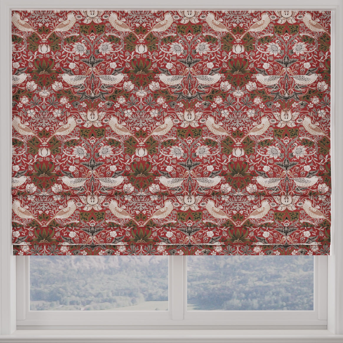 William Morris Strawberry Thief Made to Measure Roman Blind Red