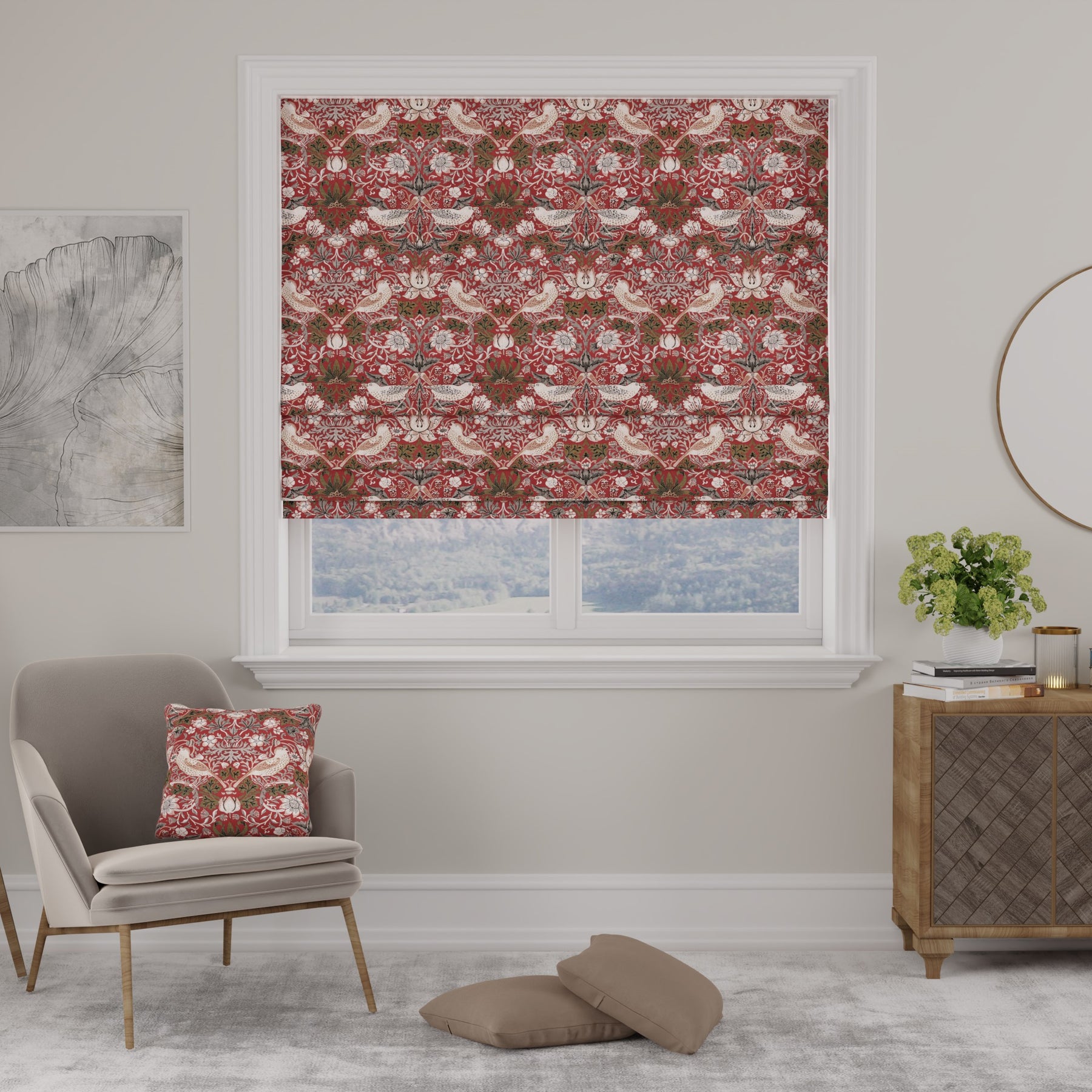 William Morris Strawberry Thief Made to Measure Roman Blind Red
