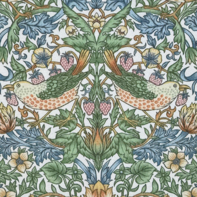 William Morris Strawberry Thief Outdoor Fabric Blanc