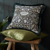 William Morris At Home Strawberry Thief Velvet Embossed 50cm x 50cm Filled Cushion Olive