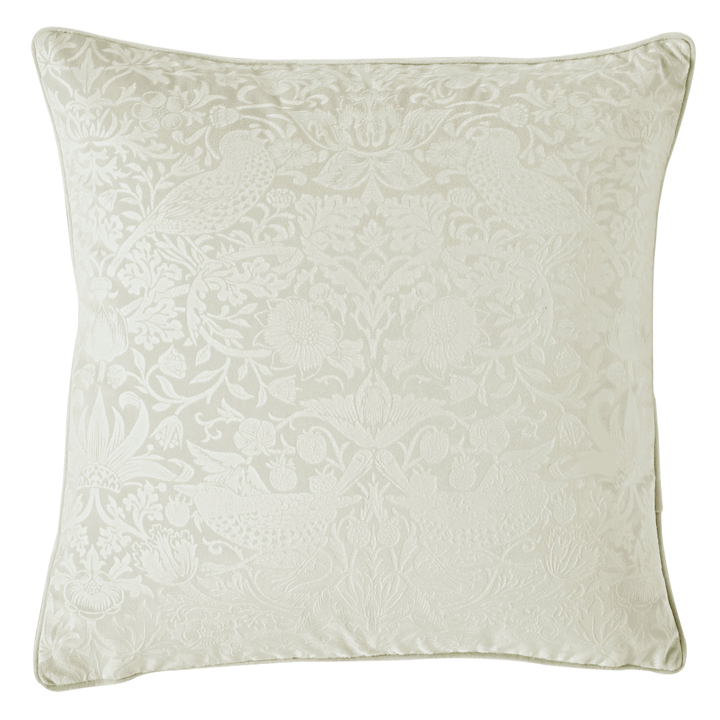 William Morris At Home Strawberry Thief Velvet Embossed 50cm x 50cm Filled Cushion Oyster