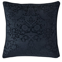 William Morris At Home Strawberry Thief Velvet Embossed 50cm x 50cm Filled Cushion Prussian Blue
