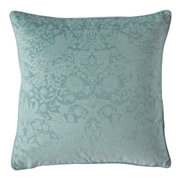 William Morris At Home Strawberry Thief Velvet Embossed 50cm x 50cm Filled Cushion Seafoam