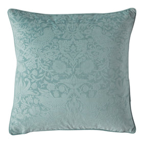 William Morris At Home Strawberry Thief Velvet Embossed 50cm x 50cm Filled Cushion Seafoam