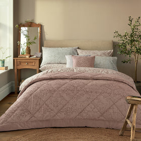 William Morris At Home Strawberry Thief Embossed 235cm x 235cm Bedspread Set Tea Rose