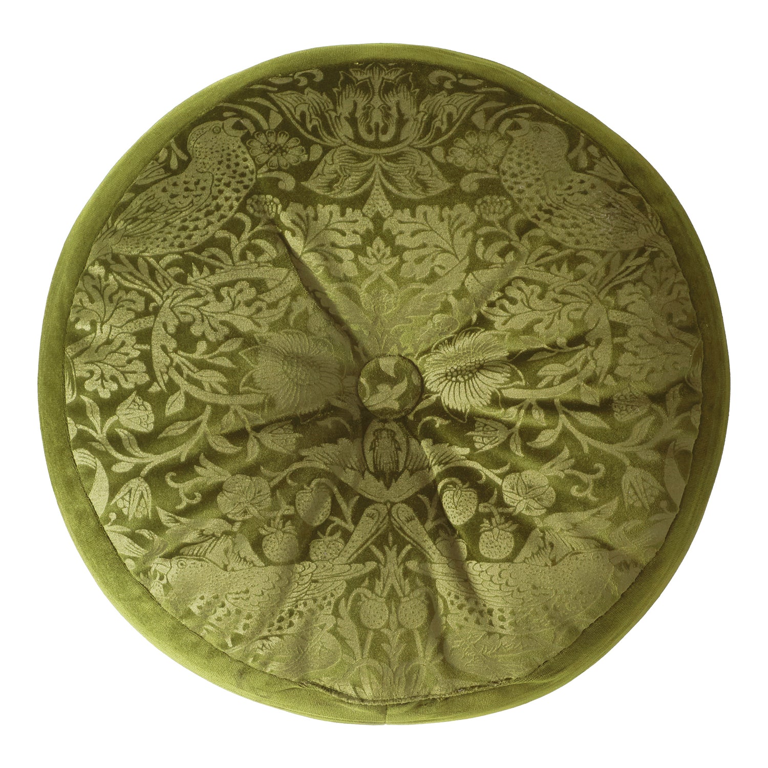 William Morris At Home Strawberry Thief Embossed 38cm Round Filled Cushion Olive
