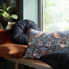 William Morris At Home Strawberry Thief Velvet Embossed 38cm Round Filled Cushion Prussian Blue