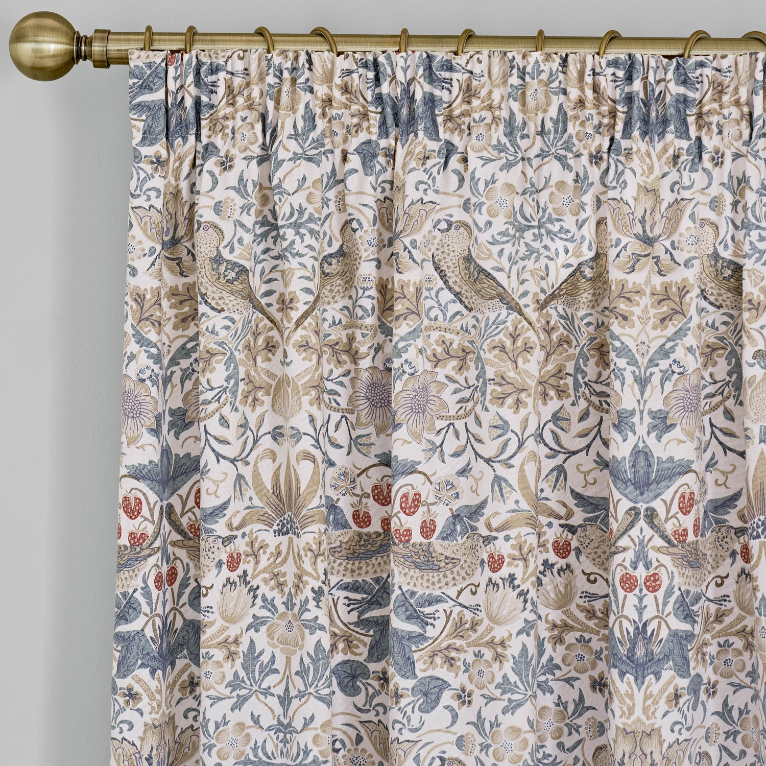 William Morris At Home Strawberry Thief Ready Made Pencil Pleat Curtains Hessian