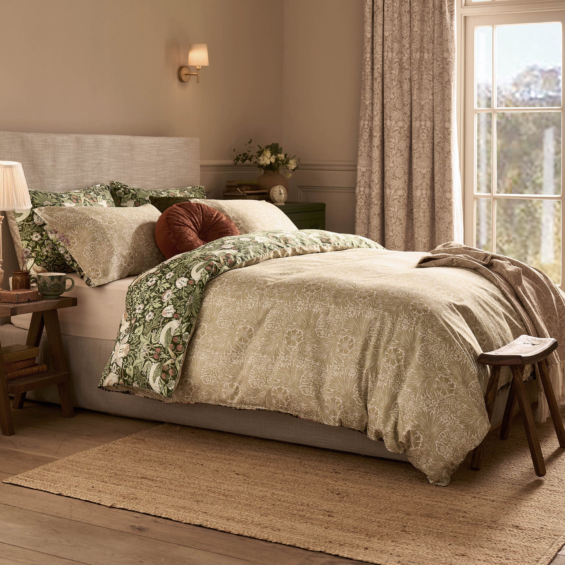 William Morris At Home Strawberry Thief Duvet Cover Bedding Set Nettle