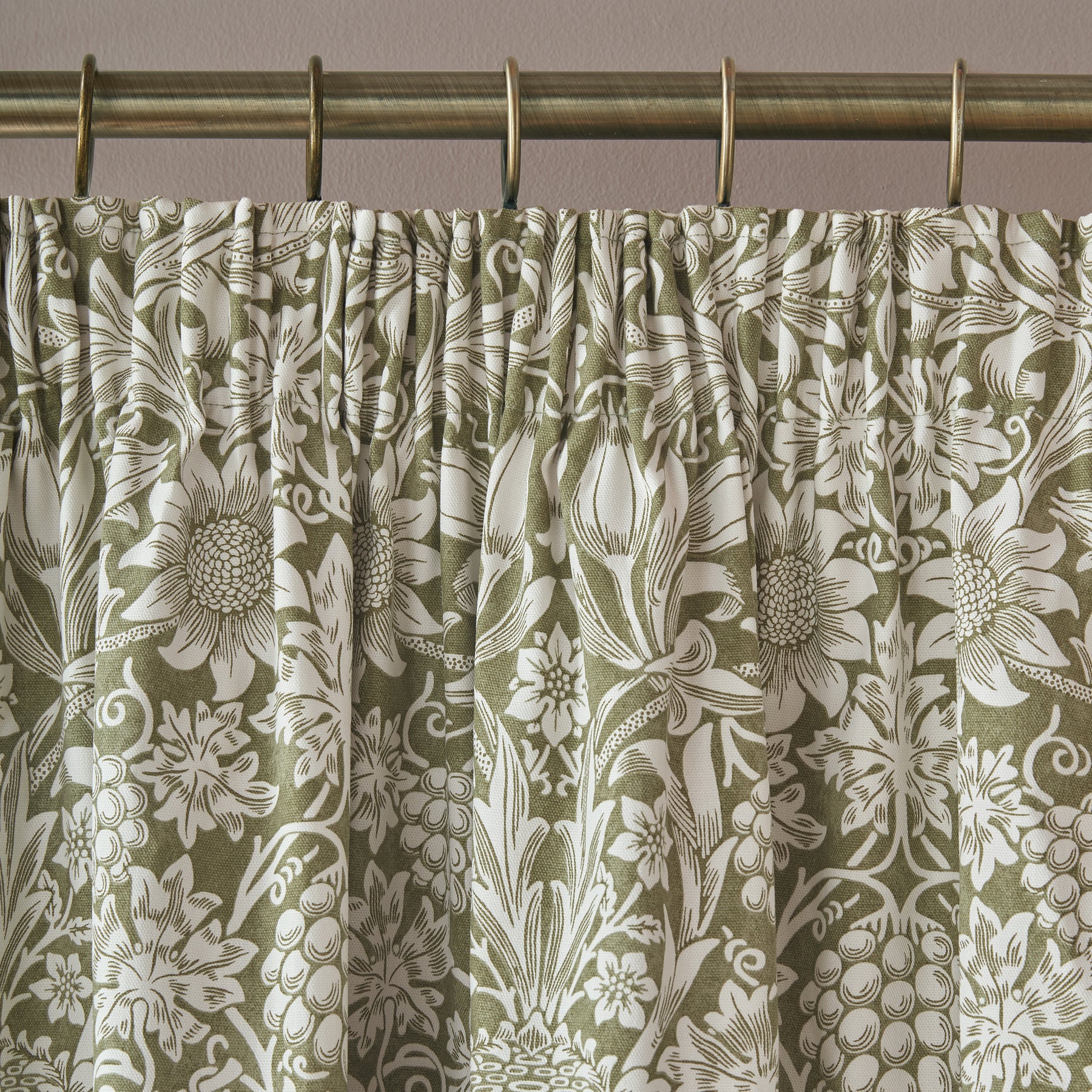 William Morris At Home Sunflower Ready Made Blackout Curtains Dark Olive