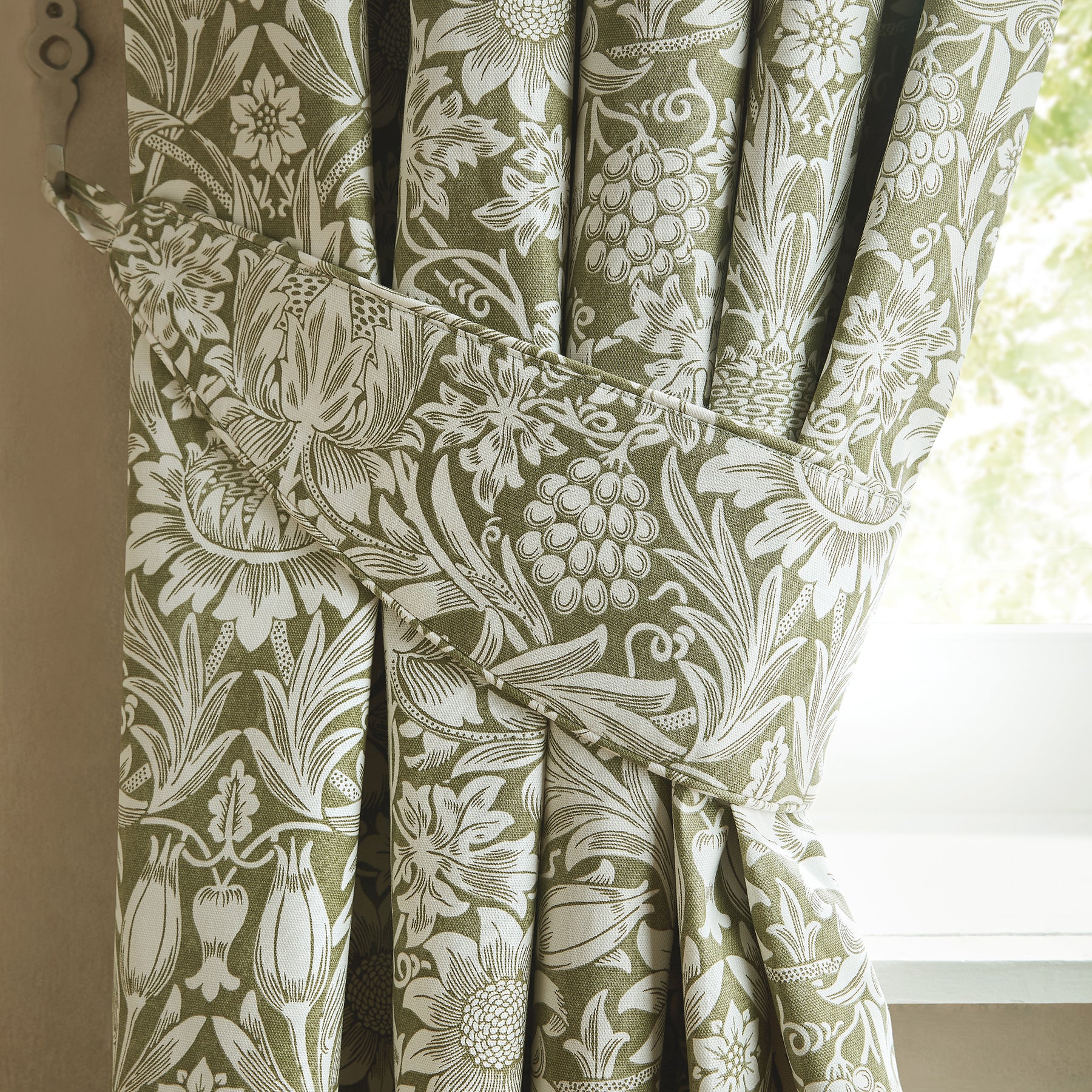 William Morris At Home Sunflower Ready Made Blackout Curtains Dark Olive