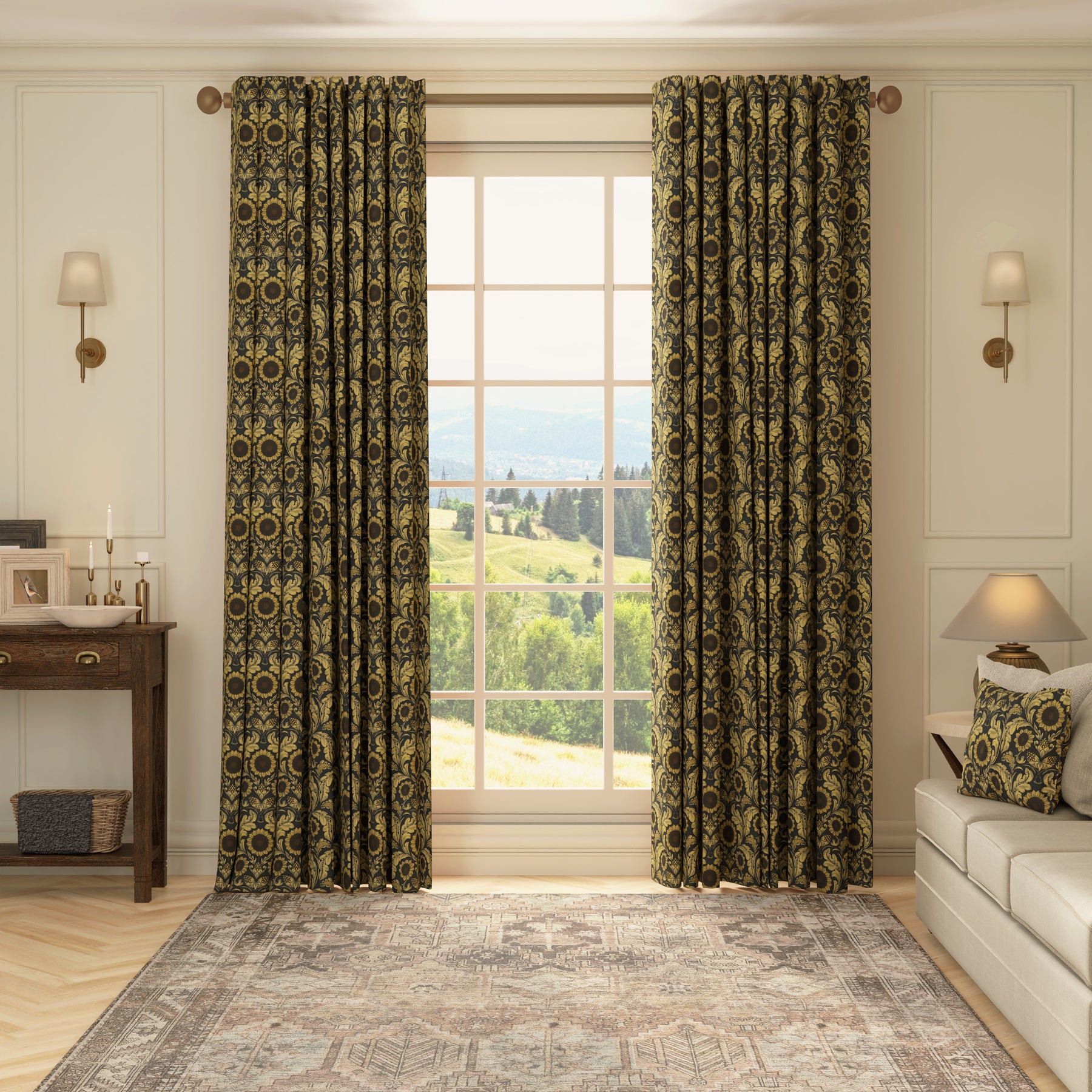 HOUSE Llewelyn-Bowen Sunny Side Up Printed Made To Measure Curtains Midnight