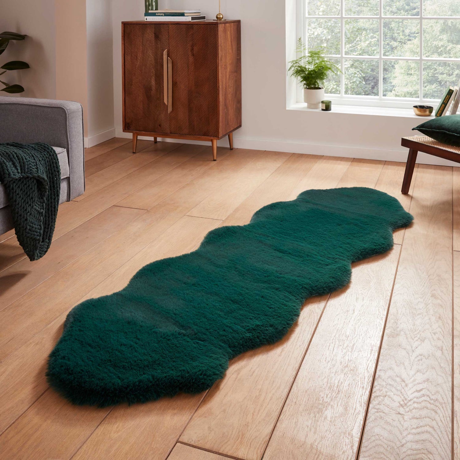 Teddy Rug Super Teddy Double Sheepskin 60cm x 180cm Rug Jewel Green | Cheap UK ...