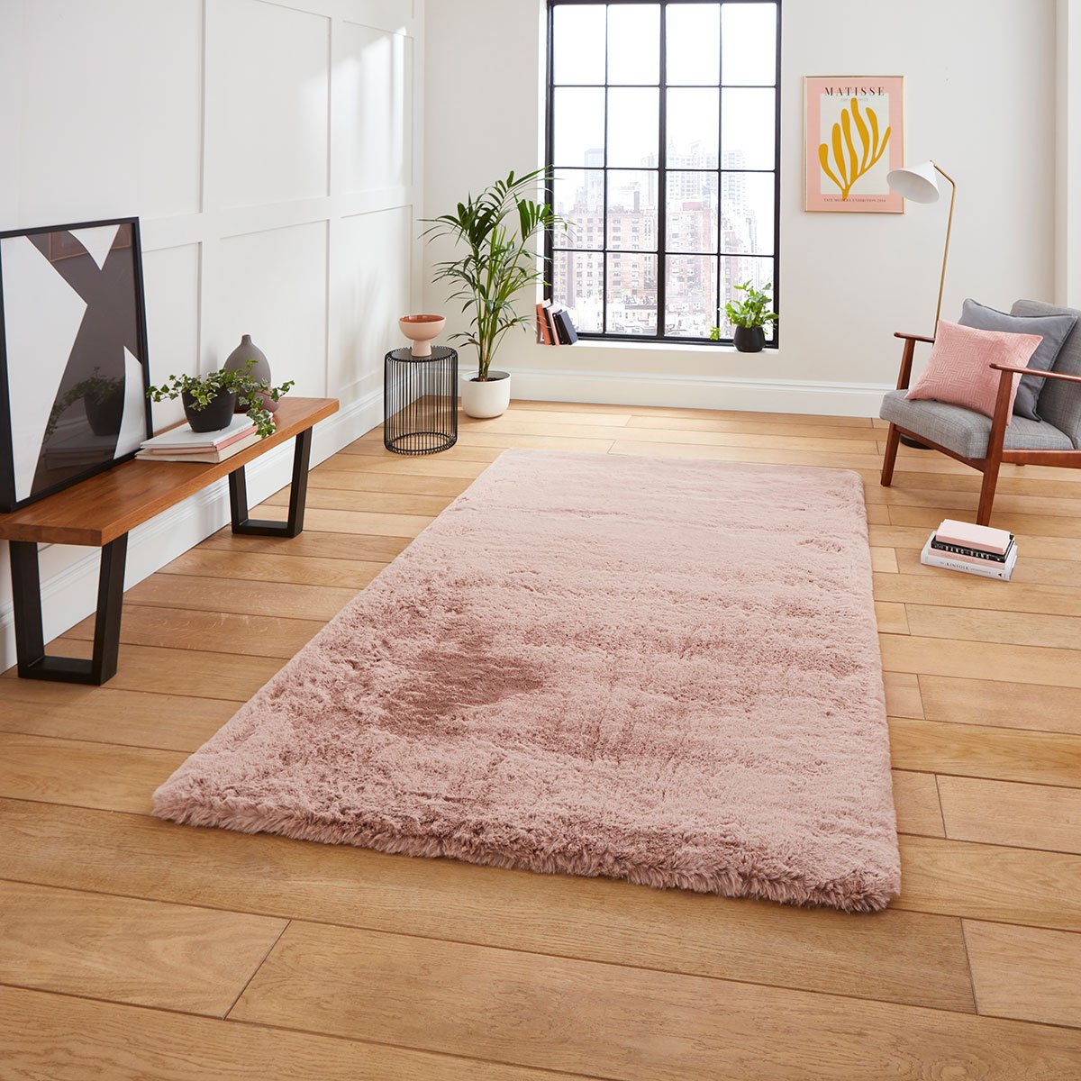 Super Teddy Plain Shaggy Rug Rose