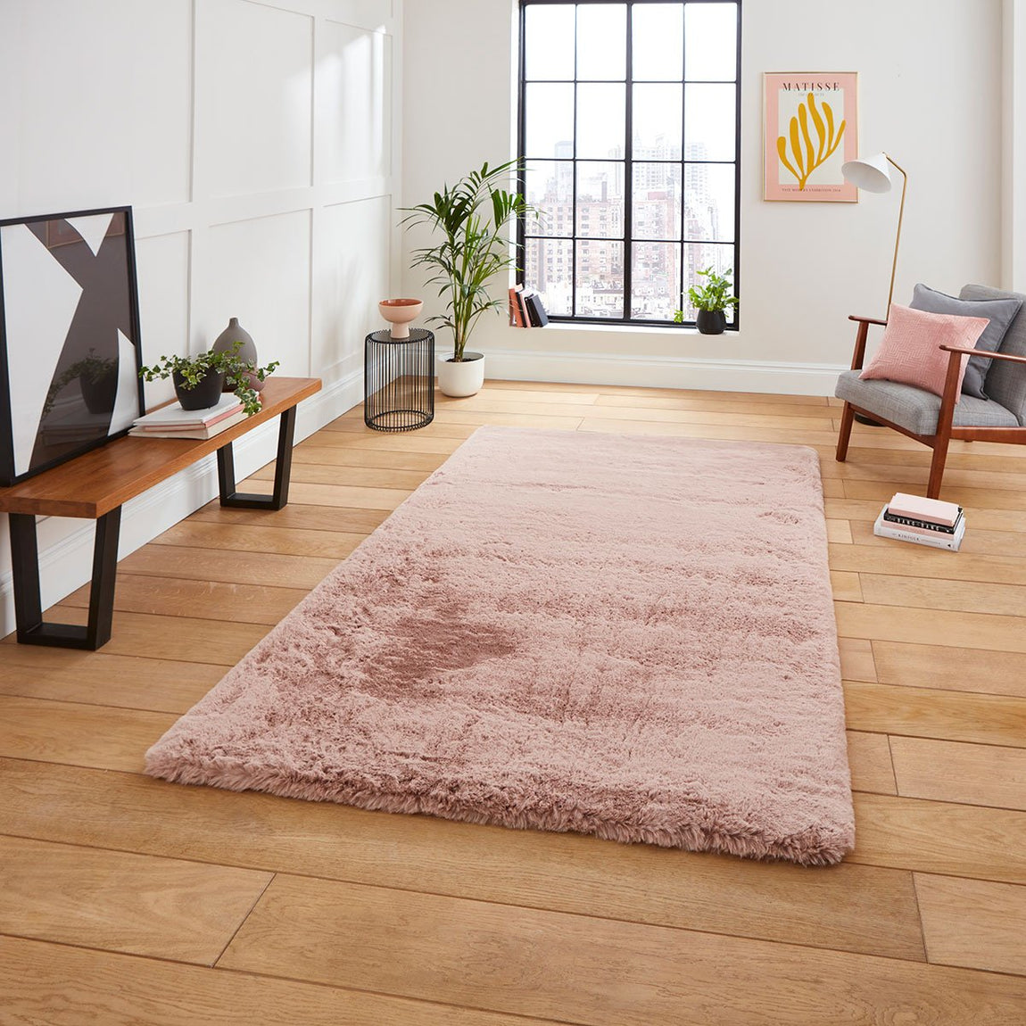 Super Teddy Plain Shaggy Rug Rose