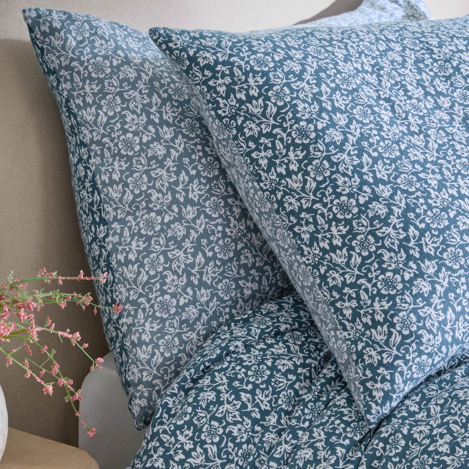 Laura Ashley Sweet Alyssum Brushed Cotton Duvet Cover Bedding Set Denim Blue