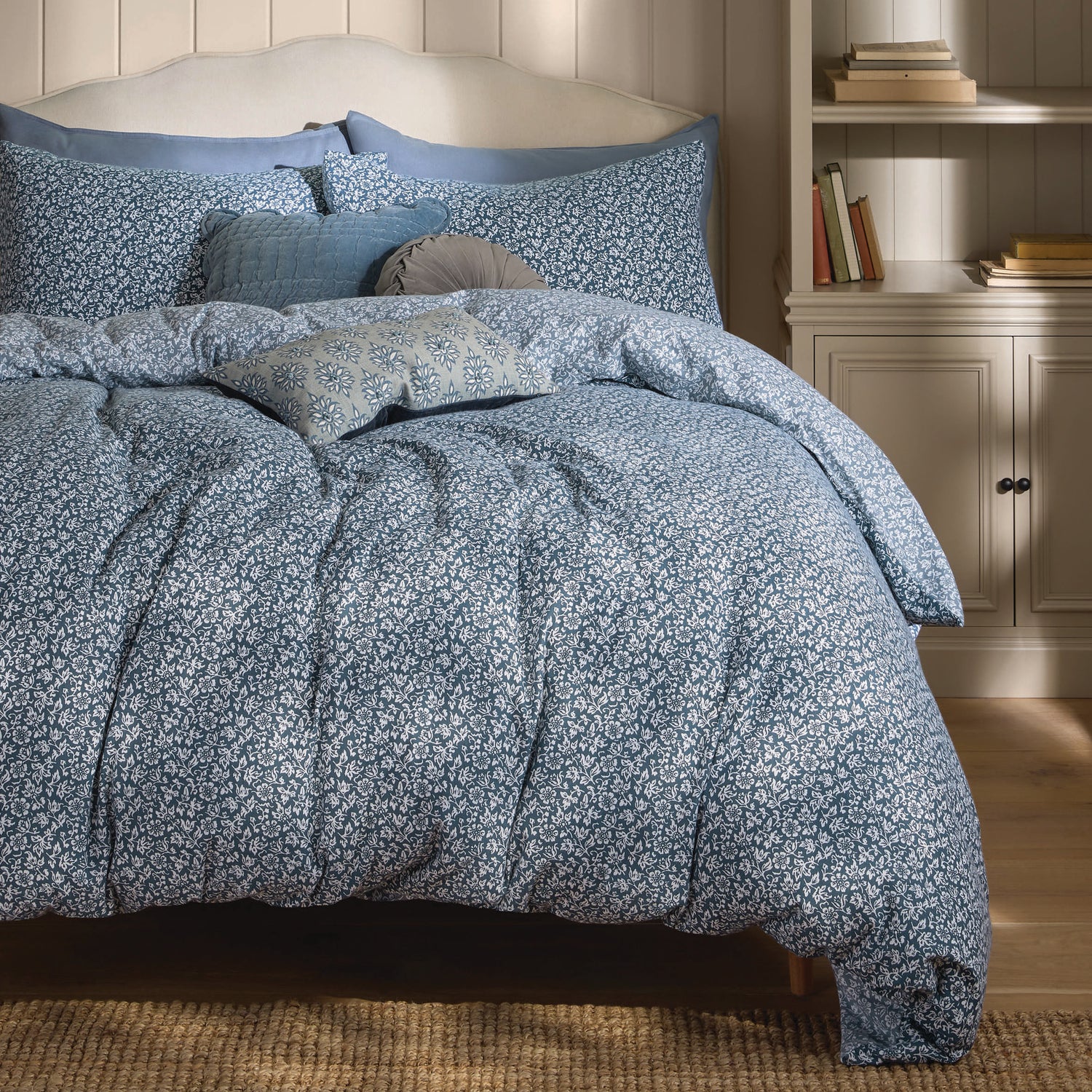 Laura Ashley Sweet Alyssum Brushed Cotton Duvet Cover Bedding Set Denim Blue