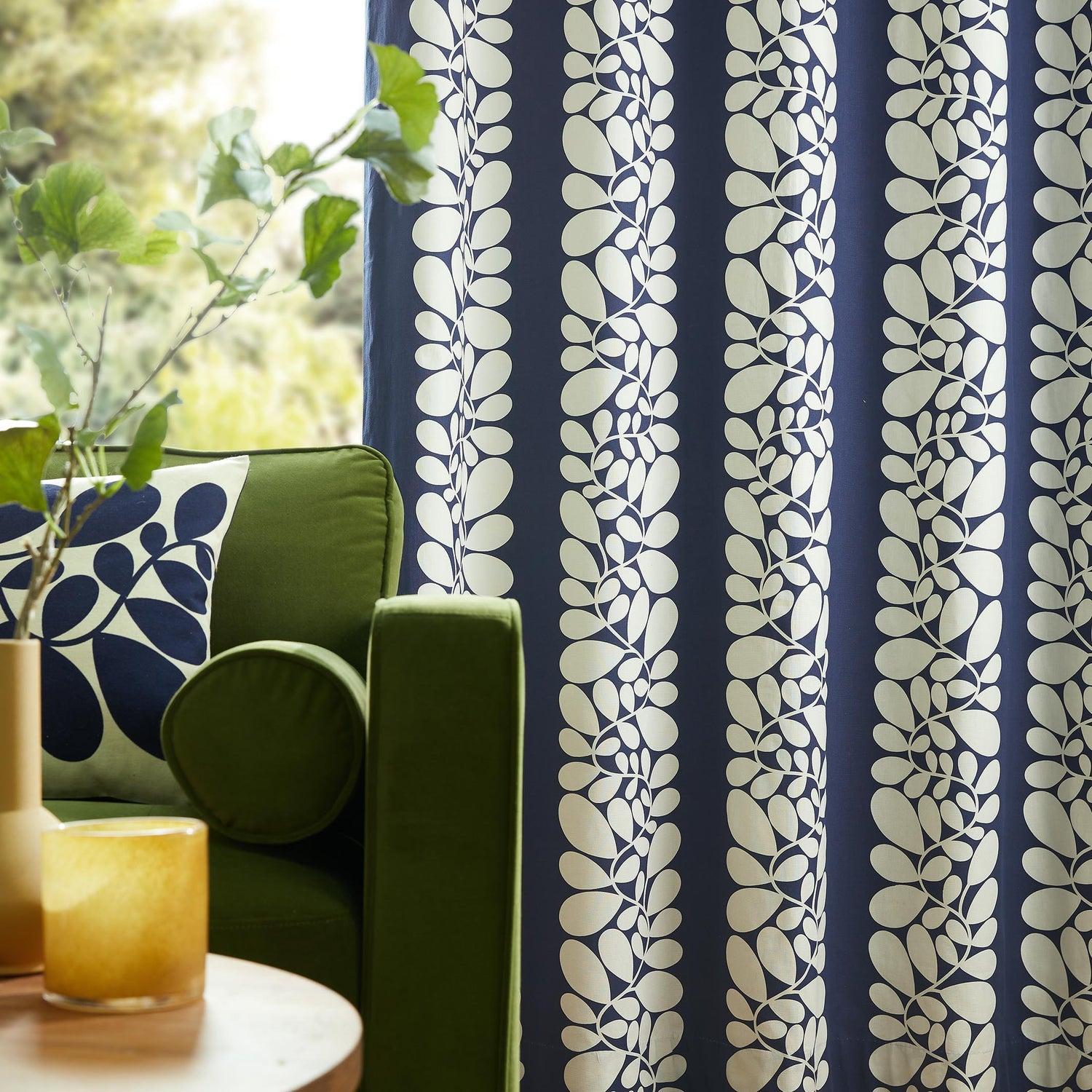 Orla Kiely Sycamore Stripe Ready Made Eyelet Curtains Blue