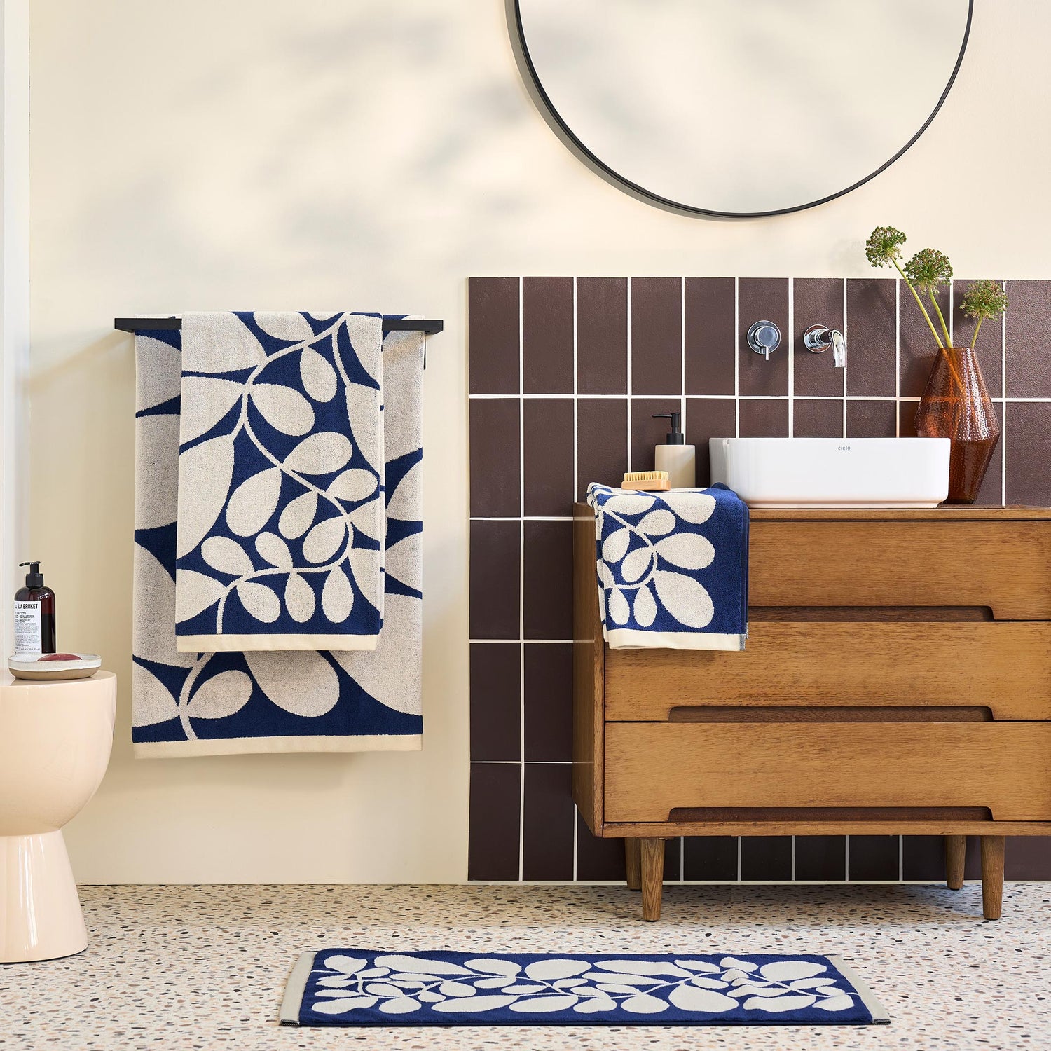 Orla Kiely Sycamore Stripe Towel Dusk Blue
