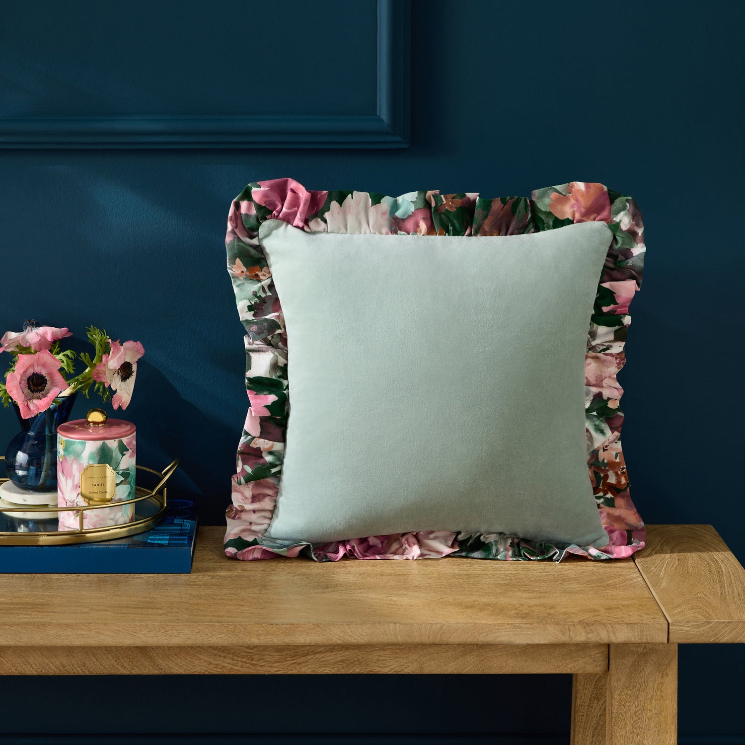 Clarke & Clarke Tahiti Feather Filled Cushion 43cm x 43cm Duck Egg