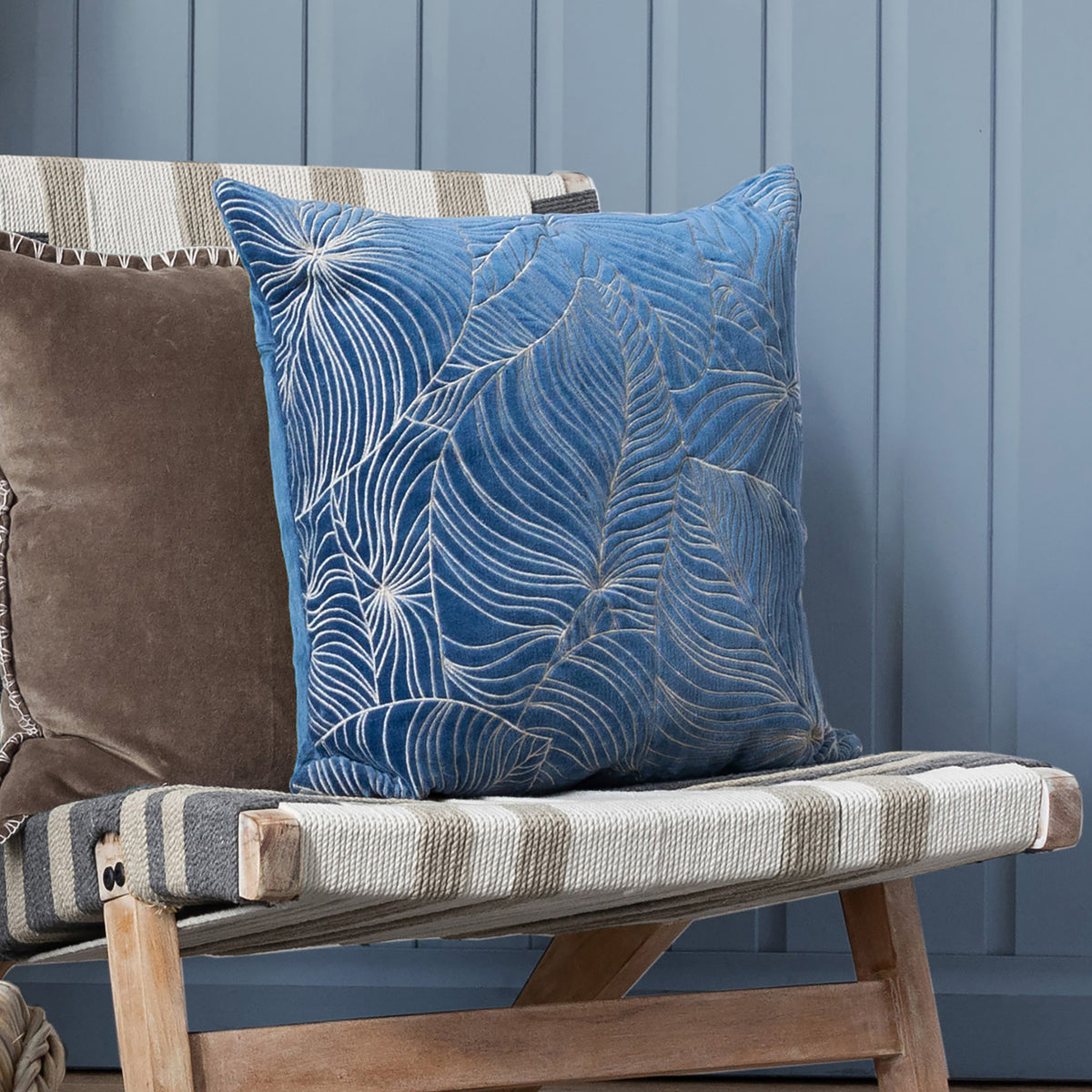 Voyage Maison Taro Embroidered Velvet Feather Filled Cushion 50cm x 50cm Bluebell