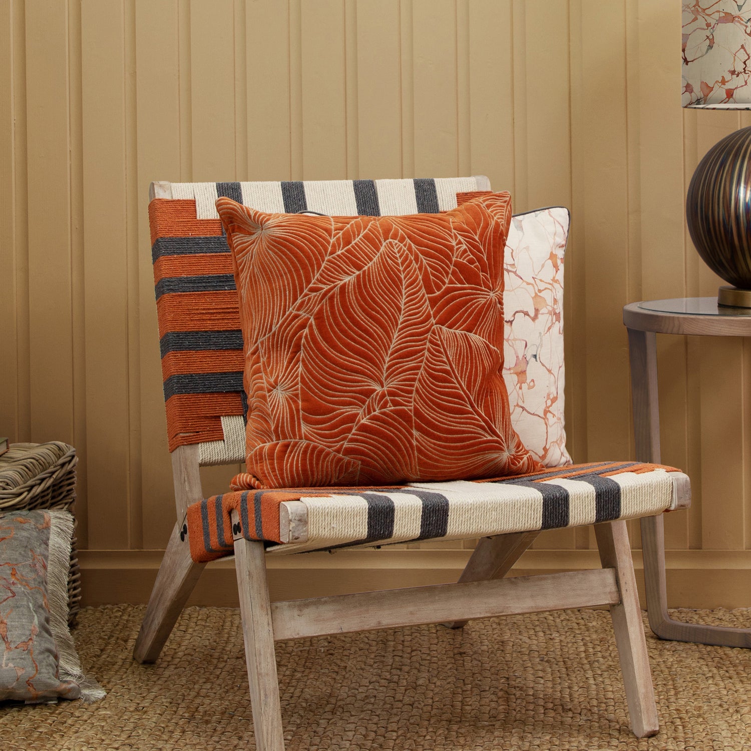 Voyage Maison Taro Embroidered Velvet Feather Filled Cushion 50cm x 50cm Sunset