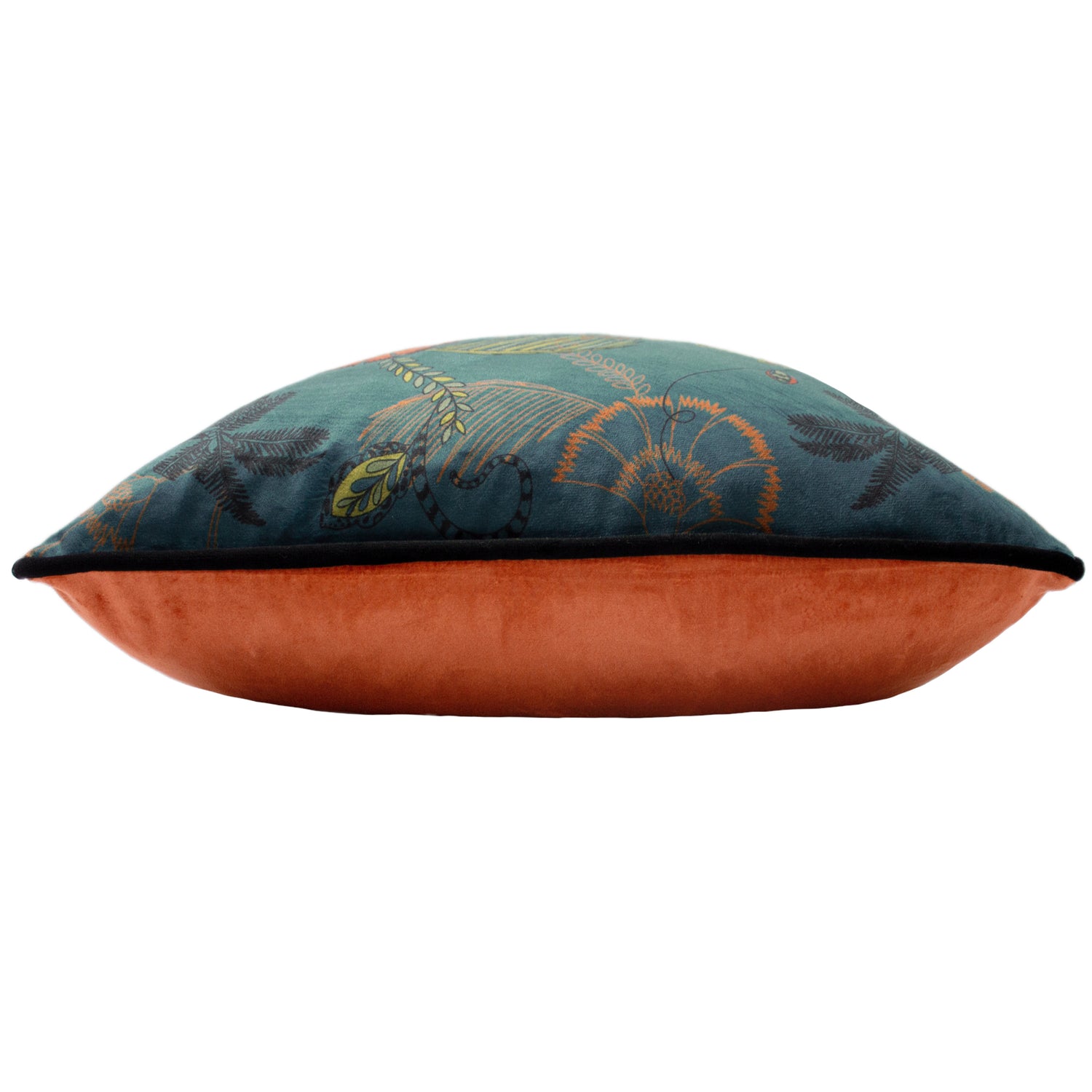 Tropical Cheetah Velvet Piped Filled Cushion 45cm x 45cm Teal