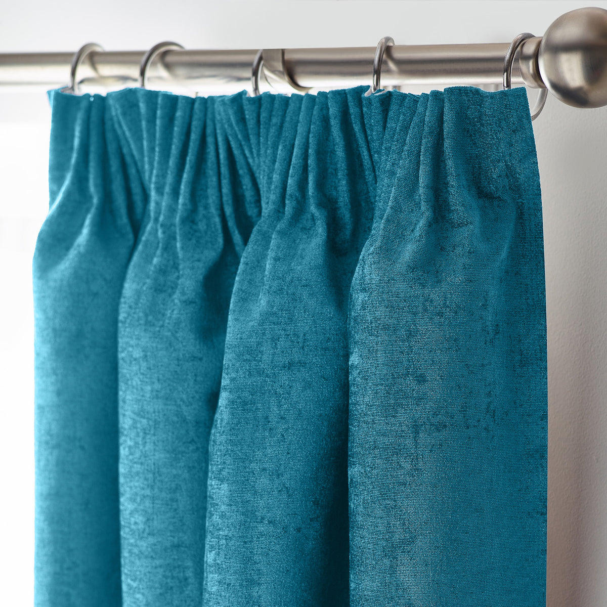 Chenille Triple Woven Ready Made Blackout Pencil Pleat Curtains Teal