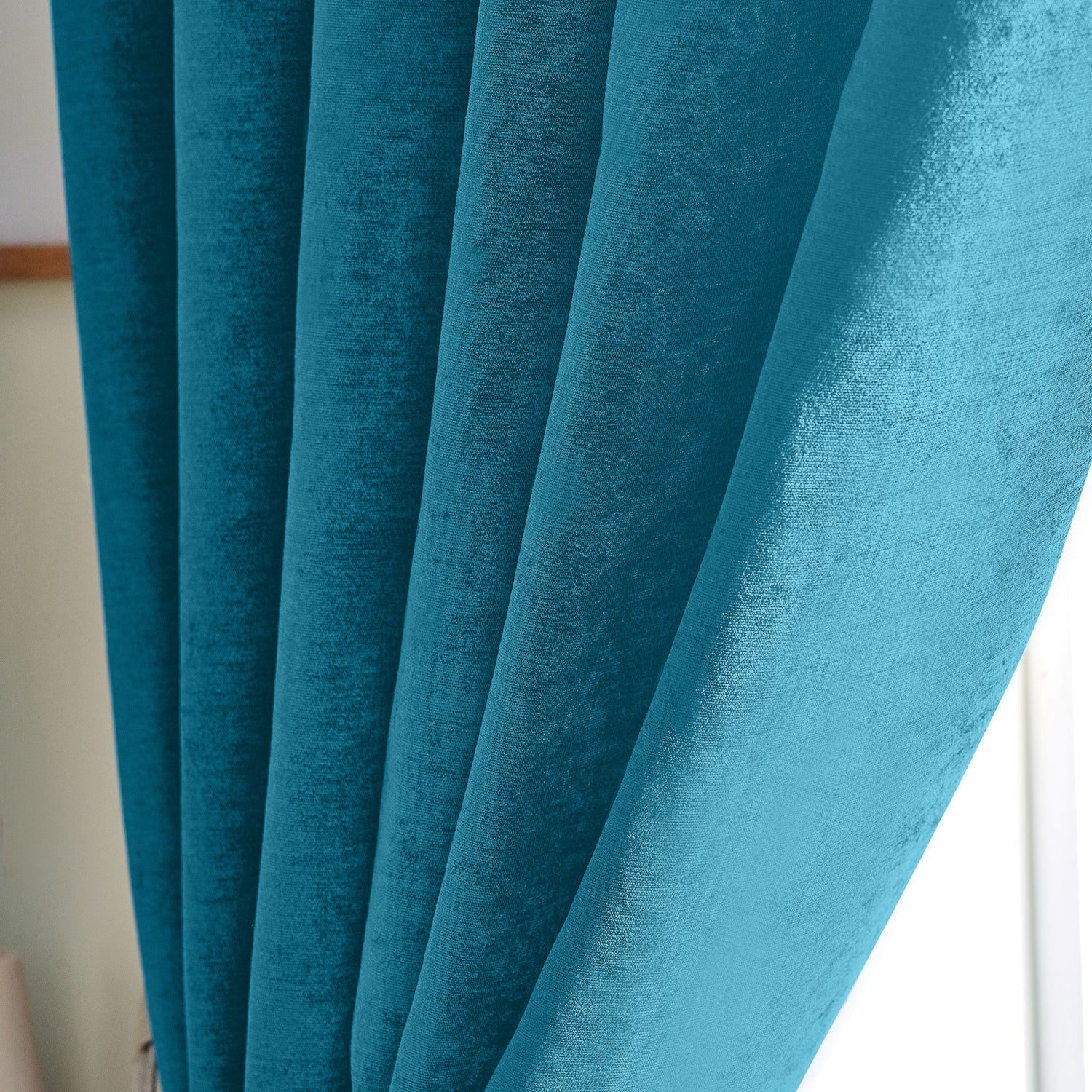 Chenille Triple Woven Ready Made Blackout Pencil Pleat Curtains Teal