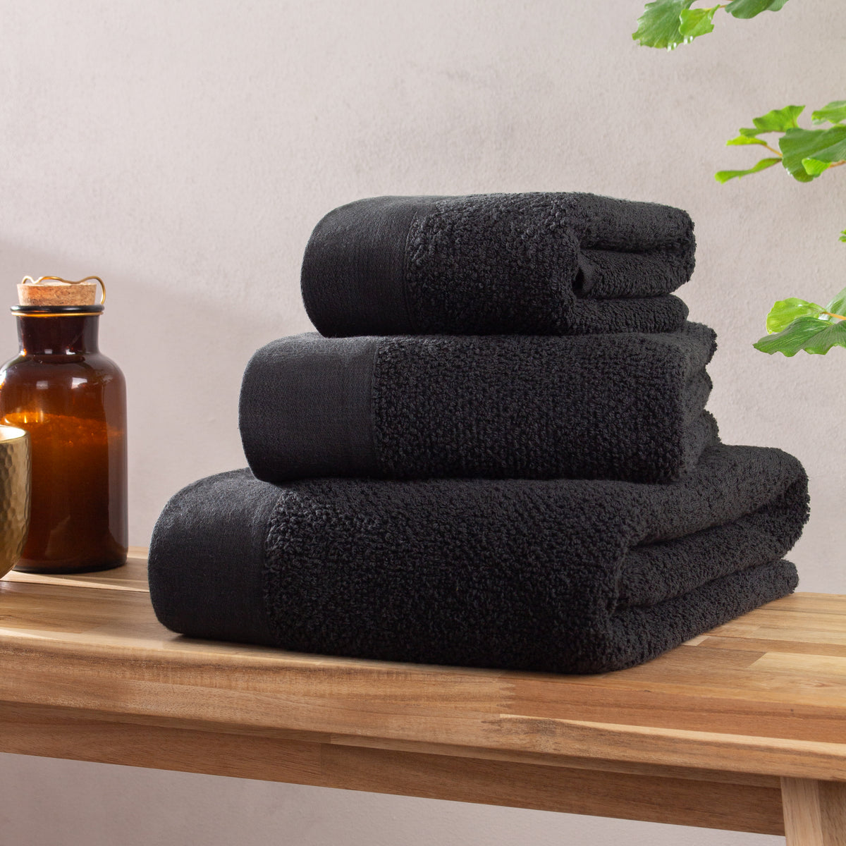 Textured Weave Towel Black