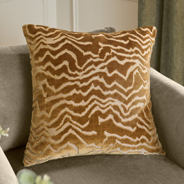 Paoletti Tierra Cut Velvet 50cm x 50cm Filled Cushion Brass