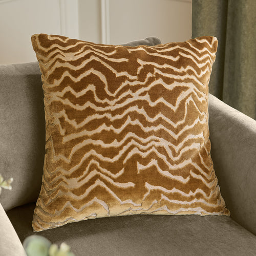 Paoletti Tierra Cut Velvet 50cm x 50cm Filled Cushion Brass
