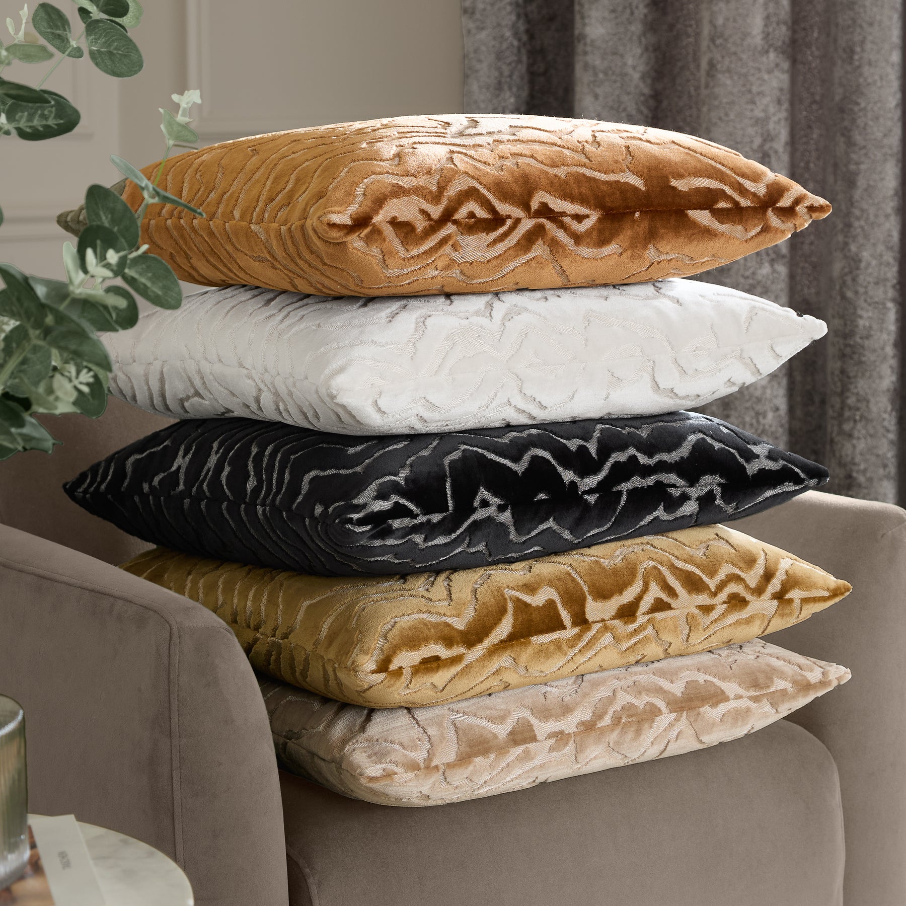 Paoletti Tierra Cut Velvet 50cm x 50cm Filled Cushion Taupe