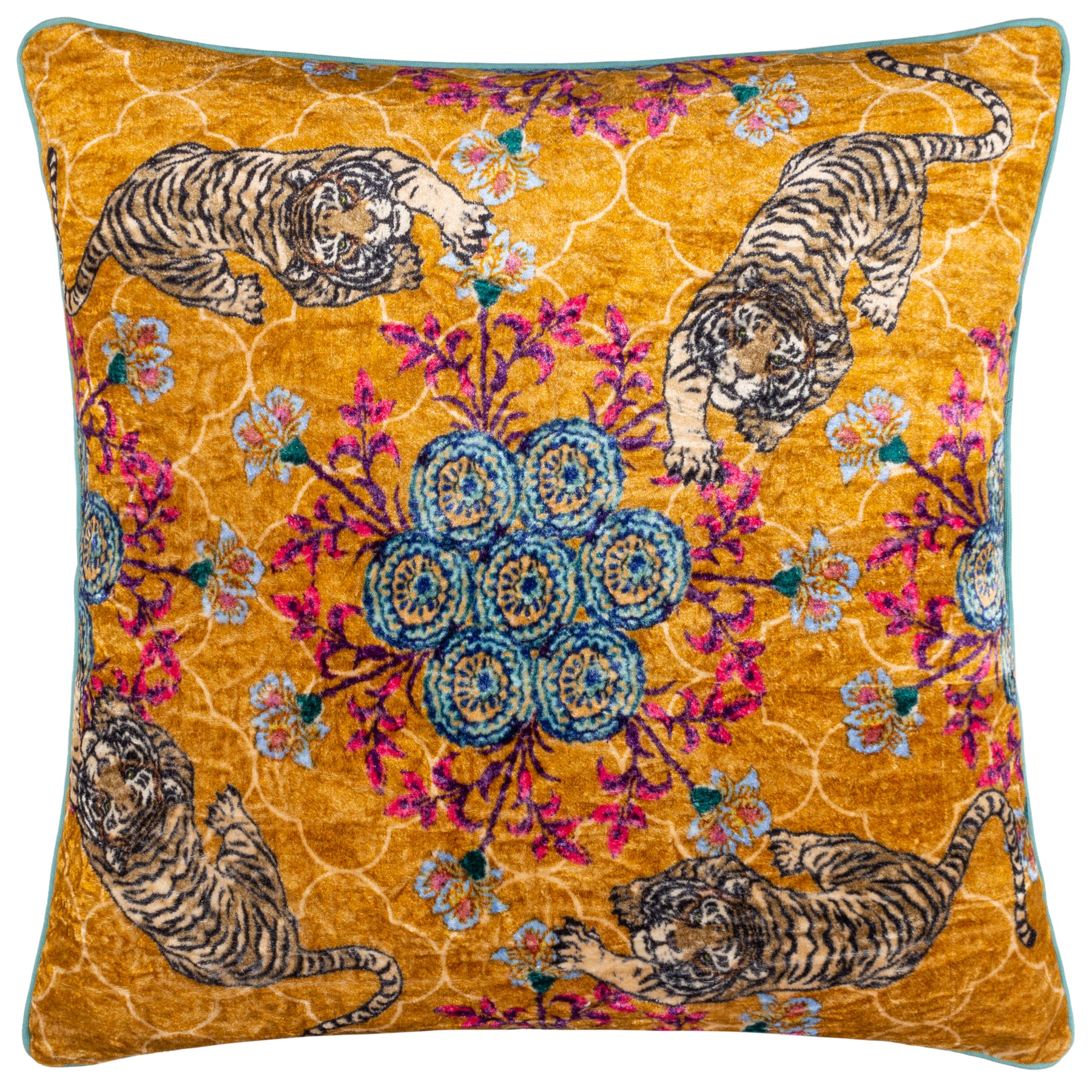 Wylder Tropics Tigerscope Velvet Piped Filled Cushion 50cm x 50cm Multi