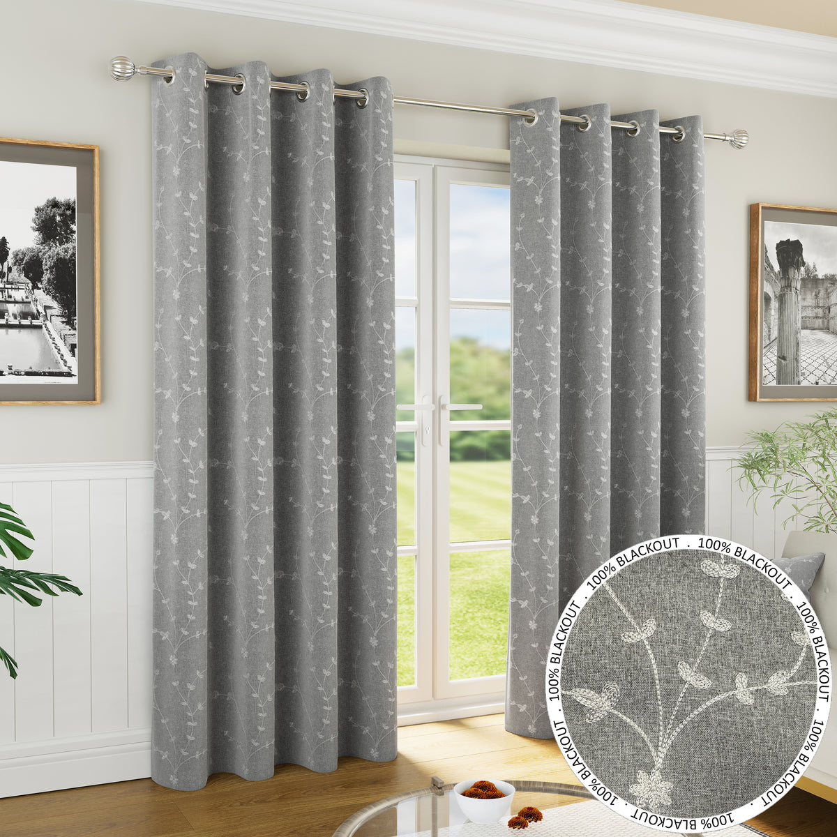 Tivoli Thermal Ready Made Eyelet Blackout Curtains Grey