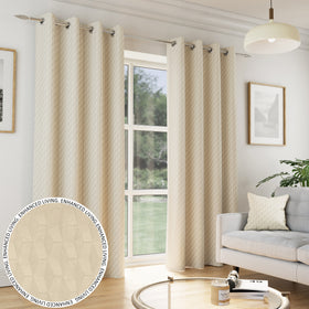 Tokyo Thermal Geometric Embossed Ready Made Eyelet Blockout Curtains Cream